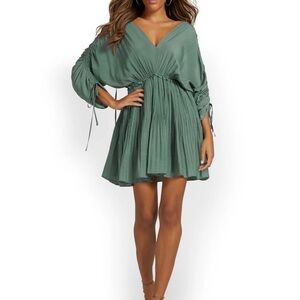 Elegant Mustard Seed Women’s Pleated Ruched Tie-Sleeve Boutique Dress